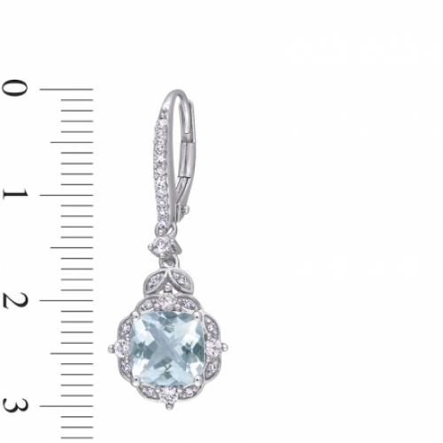 Серьги висячие из белого золота 585 пробы с аквамарином, белым сапфиром и бриллиантом