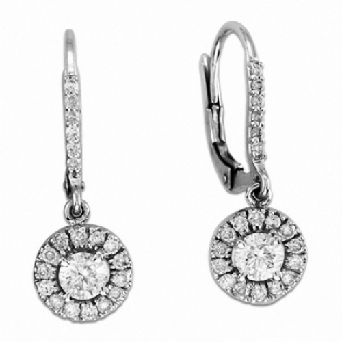 Серьги висячие из белого золота 585 пробы с бриллиантом