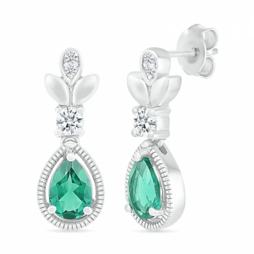 Серьги из серебра с изумрудом и белым сапфиром