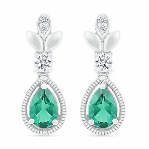 Серьги из серебра с изумрудом и белым сапфиром