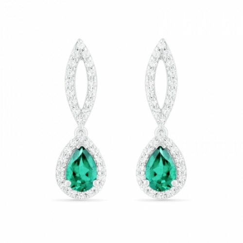 Серьги из серебра с изумрудом и белым сапфиром
