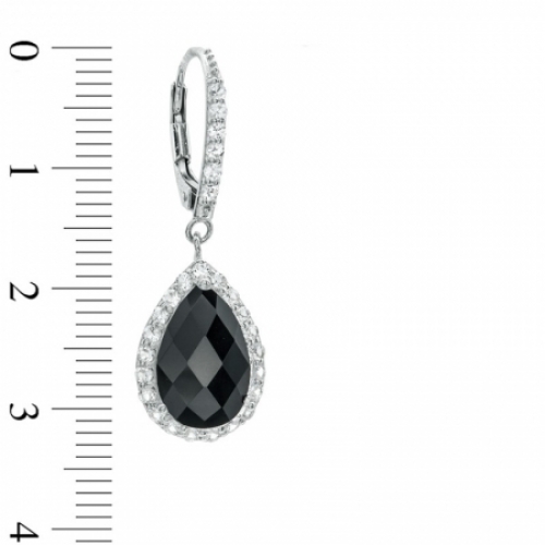 Серьги из серебра с ониксом и белым сапфиром