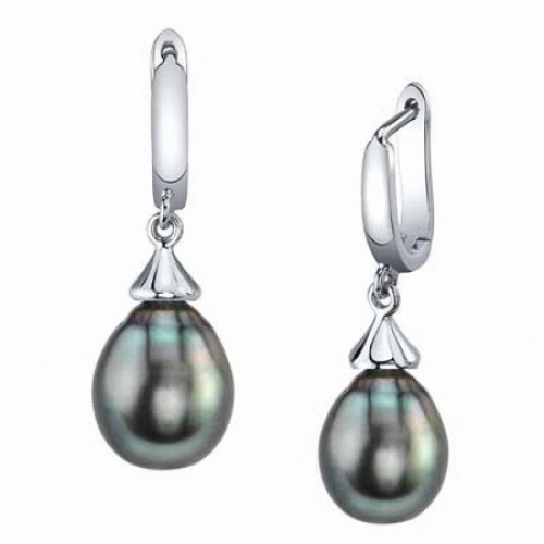 Серьги из серебра с черным жемчугом