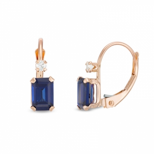 Серьги из желтого золота 585 пробы с сапфиром и Swarovski Zirconia