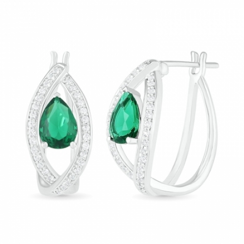 Серьги из серебра с изумрудом и белым сапфиром