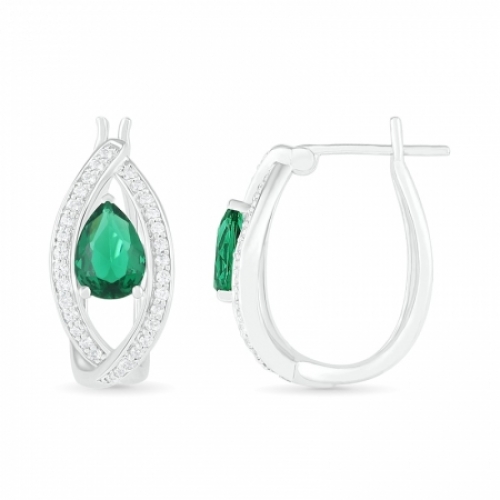 Серьги из серебра с изумрудом и белым сапфиром