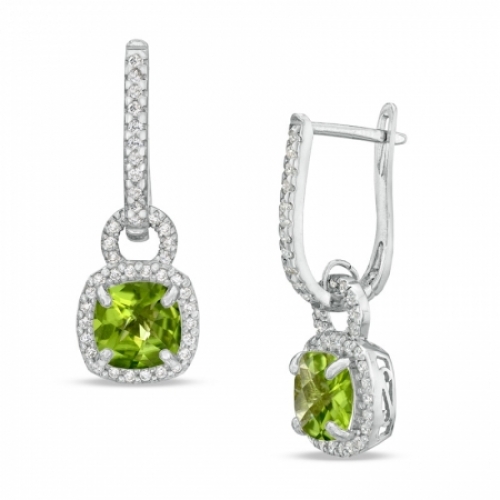 Серьги из серебра с перидотом и белым сапфиром