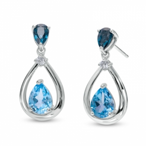 Серьги из серебра с топазом и белым сапфиром