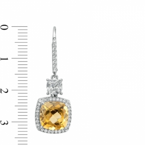 Серьги из серебра с цитрином и белым сапфиром