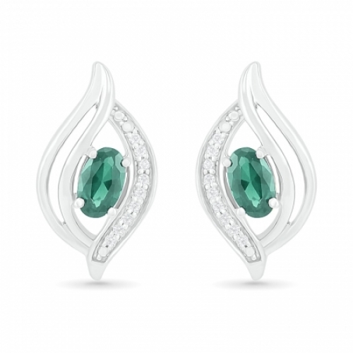 Серьги из серебра с изумрудом и бриллиантами