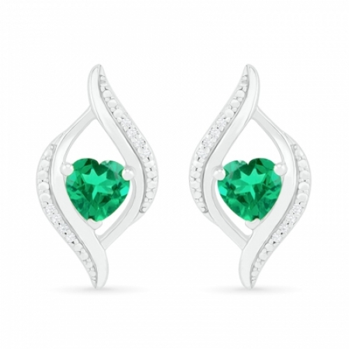 Серьги из серебра с изумрудом и бриллиантами