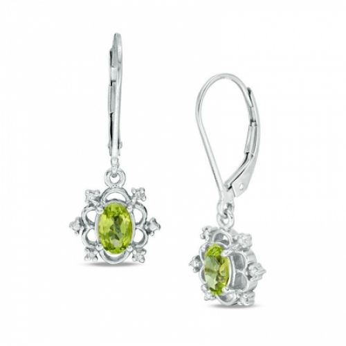 Серьги из серебра с перидотом и бриллиантами