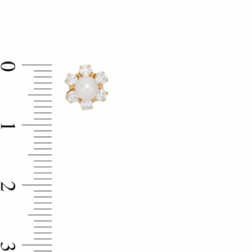 Серьги-гвоздики из желтого золота 585 пробы с белым жемчугом и Swarovski Zirconia