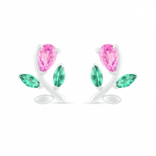 Серьги-гвоздики из серебра с сапфиром и изумрудом
