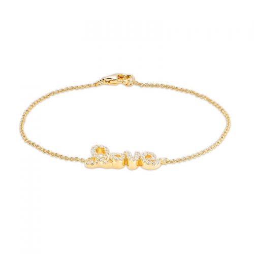 Серебряный браслет с вставкой love с круглыми белыми гидротермальными сапфирами