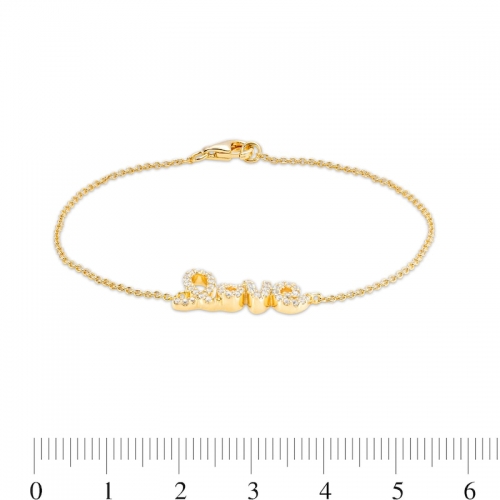 Серебряный браслет с вставкой love с круглыми белыми гидротермальными сапфирами