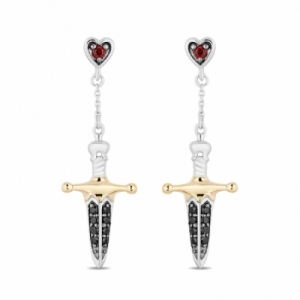Серьги из серебра 925 пробы с черным бриллиантом и гранатом