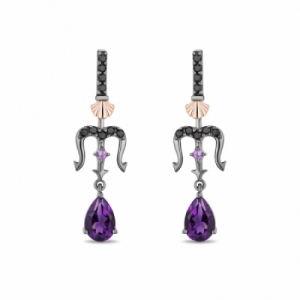 Серьги из серебра 925 пробы с аметистом, черным бриллиантом и аметистом