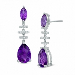 Серьги из серебра с аметистом и белым сапфиром