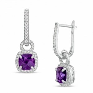 Серьги из серебра с аметистом и белым сапфиром