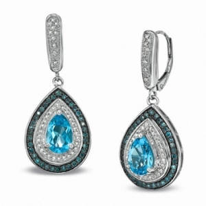 Серьги из серебра с топазами и бриллиантами