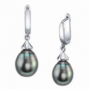 Серьги из серебра с черным жемчугом