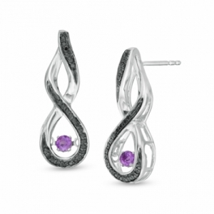 Серьги из серебра с аметистом и черным бриллиантом