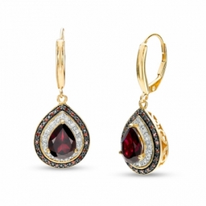Серьги из серебра 925 пробы с гранатом и бриллиантами