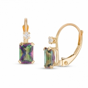 Серьги из желтого золота 585 пробы с топазом и Swarovski Zirconia