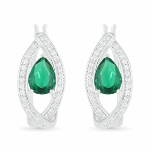 Серьги из серебра с изумрудом и белым сапфиром