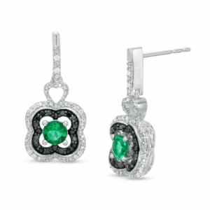 Серьги из серебра с изумрудом и бриллиантами