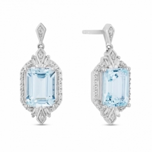 Серьги из серебра с аквамарином и бриллиантом