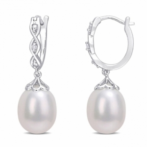 Серьги из серебра с белым жемчугом и бриллиантом