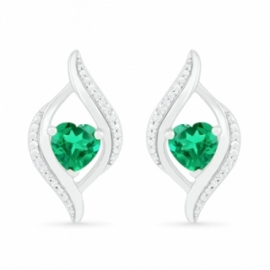Серьги из серебра с изумрудом и бриллиантами
