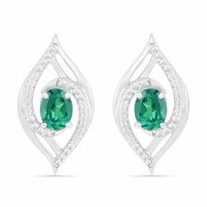 Серьги из серебра с изумрудом и бриллиантами