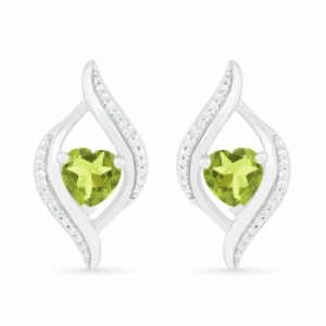 Серьги из серебра с перидотом и бриллиантами