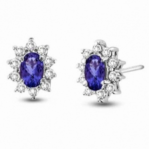 Серьги из белого золота 585 пробы с танзанитом