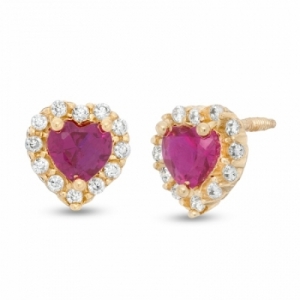 Серьги-гвоздики из желтого золота 585 пробы с рубином и Swarovski Zirconia