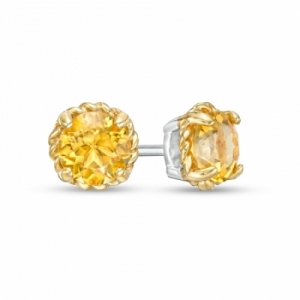 Серьги-гвоздики из серебра 925 пробы с цитрином