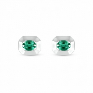 Серьги-гвоздики из серебра с изумрудом