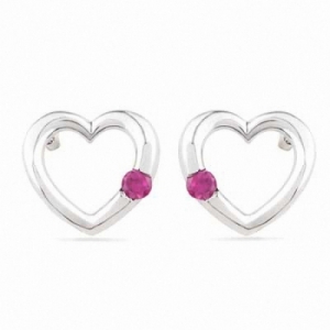 Серьги-гвоздики в форме Сердец из серебра с рубином