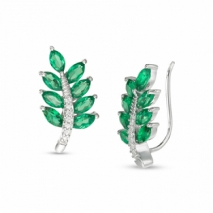 Серьги из серебра с изумрудом и бриллиантами
