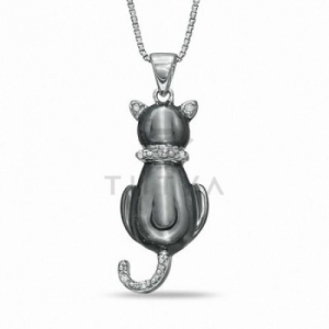 Подвеска в форме кота из серебра с бриллиантом