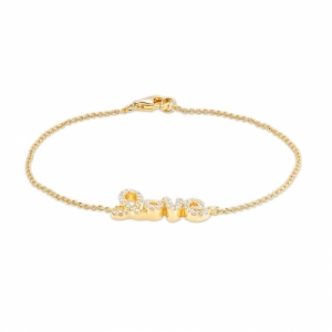 Серебряный браслет с вставкой love с круглыми белыми гидротермальными сапфирами